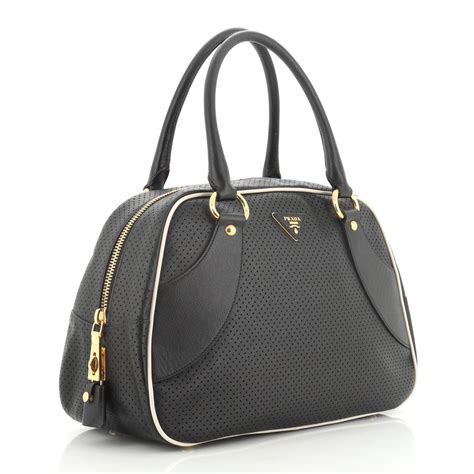 prada black perforated purse train|Prada purses.